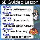Educational lesson plan with activities and a cartoon turkey on a blue water background