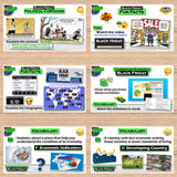 Educational materials on Black Friday with various activities and topics displayed on a wooden surface.