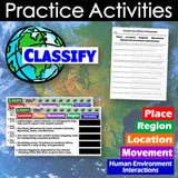 Educational materials with 'CLASSIFY' branding on a world map background