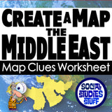 Worksheet cover for 'Create a Map of the Middle East' with a map and cartoon character on a blue background.