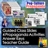 Educational materials for teaching about pop culture propaganda with slides, activities, and resources.