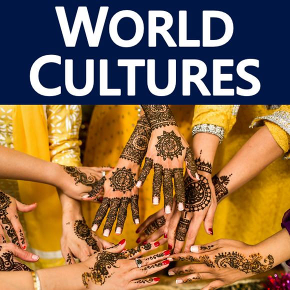 World Cultures Cover Picture showing Henna painted hands from India. 