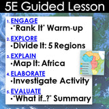 5E Guided Lesson structure with Africa map on a blue background