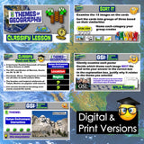 Educational materials on themes of geography with digital and print versions displayed.