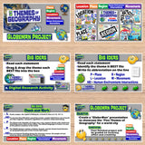 Educational materials on the five themes of geography with colorful graphics and text.