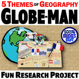 5 Themes of Geography Research Project - Globe-Man Activity | Print & Digital