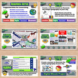 Educational software interface with various educational activities and resources on a wooden surface.