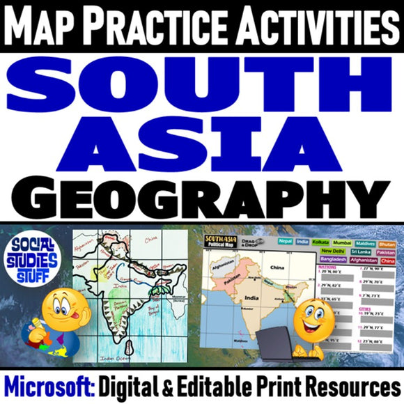 Geography of South Asia Map Practice Activities | Region of India | Microsoft