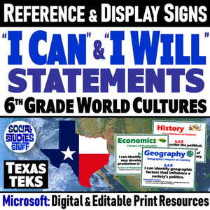 I Can Statements and Signs World Cultures 6th Grade TEKS Social Studies Stuff Lesson Resources