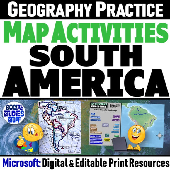 South America Map Skills Activities - Latin America Geography Practice for Microsoft