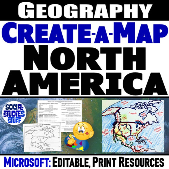 North America Geography Activity - USA Mexico Canada Create a Map Worksheet