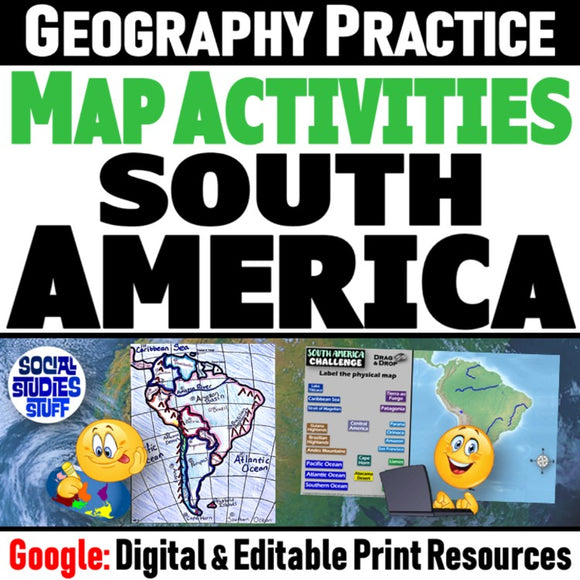 South America Map Skills Activities - Latin America Geography Practice for Google