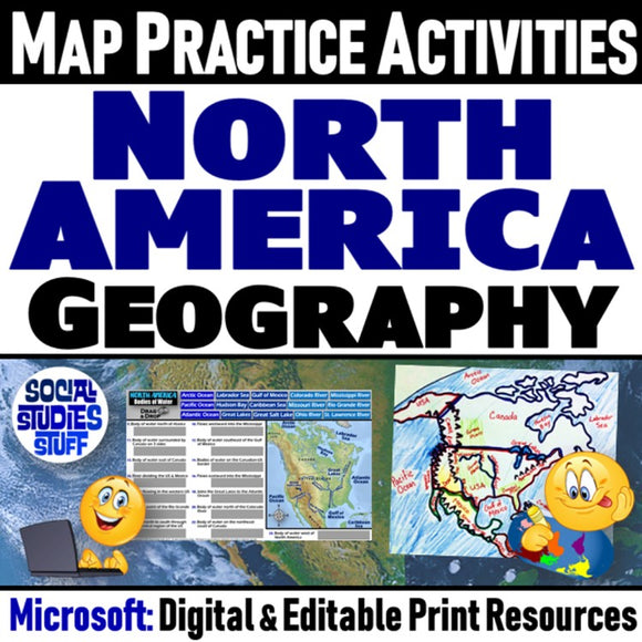 Geography of North America Map Practice | USA Canada Mexico | Microsoft