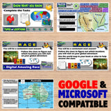 Educational posters and maps on a wooden surface with 'Google & Microsoft Compatible' text.