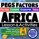 Educational poster about PEGS Factors in Africa with colorful text and graphics.