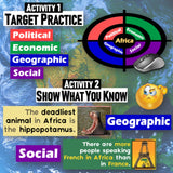 Educational graphic with text and icons on a world map background