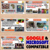Educational content about African cultures and geography on a wooden surface with Google and Microsoft compatibility text.
