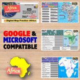 Educational materials on Africa with maps and text on a wooden surface
