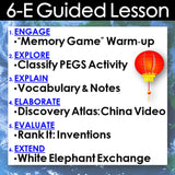 Educational lesson plan with activities and objectives on a white background with a red lantern graphic.