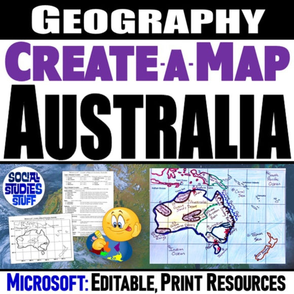 Australia Geography Activity - Australia Create a Map Oceania Worksheet - Microsoft Resource