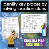 Educational materials for creating a map of Australia with text and graphics.