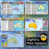 Collection of educational maps of Australia with digital and print versions text overlay.