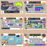 Educational materials on a wooden surface with various educational posters and charts.