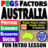 Australia Oceania PEGS Factors Lesson - Geography & Culture | Print & Digital