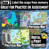 Geography of Europe Map Practice Activities | Print and Digital | Microsoft