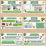 Educational materials on types of economies with graphics and text on a wooden surface.