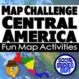 Map challenge for Central America with colorful map and 'Social Studies Stuff' logo.