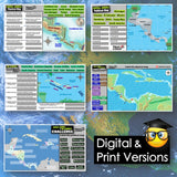 Collection of Central America maps with digital and print versions on a blue background.