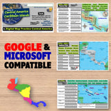 Educational materials on Central America and Caribbean Islands with maps and text on a wooden surface.