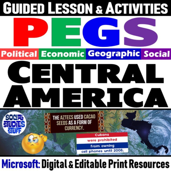 Central America PEGS Factors Lesson - Politics Economy Geography Social - MS Digital Resources