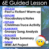 6E Guided Lesson outline with a Christmas-themed emoji on a world map background