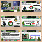 Educational materials about Christmas in 1914 on a wooden surface
