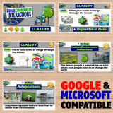 Educational materials on human-environment interactions with digital fill-in notes and Microsoft compatibility text.