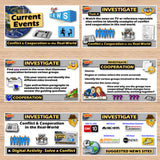 Educational materials on conflict and cooperation in the real world with various activities and news sources.