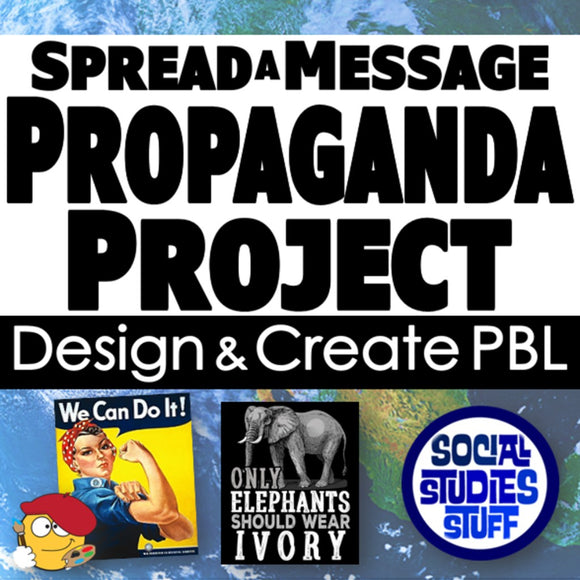 Promotional graphic for a 'Spread a Message Propaganda Project' with design elements and branding.
