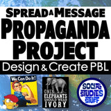 Promotional graphic for a 'Spread a Message Propaganda Project' with design elements and branding.