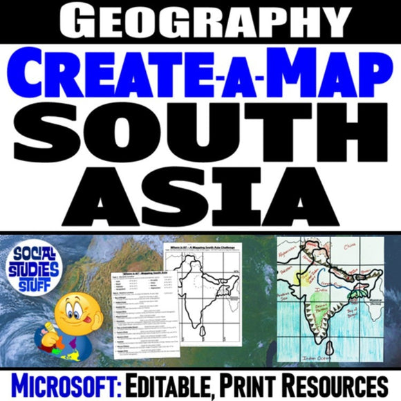 India and South Asia Geography Activity - South Asia Create a Map Worksheet