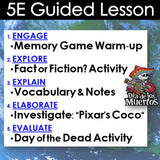 5E Guided Lesson plan with activities on a blue textured background