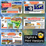 Educational digital and print materials on desertification in Africa, featuring maps and text.