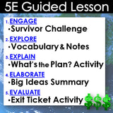 5E Guided Lesson structure with activities on a blue textured background