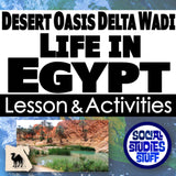 Educational material about life in Egypt with text and images of a desert oasis.