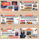 Educational geography materials for Africa and Egypt on a wooden surface