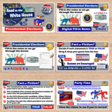 Educational materials on presidential elections with various activities and questions.