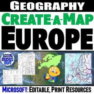 Europe Geography Activity - Europe Create a Map Worksheet - Microsoft Resource