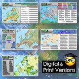 Collage of Europe maps in various styles with digital and print versions text.