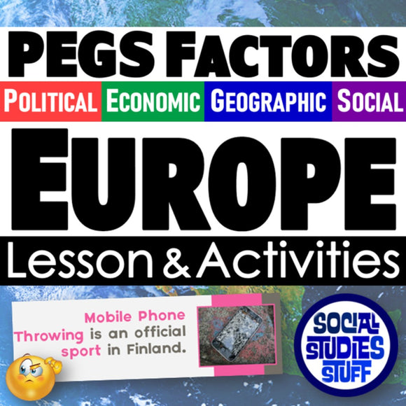 Educational graphic about PEGS Factors for Europe with colorful text and a logo.